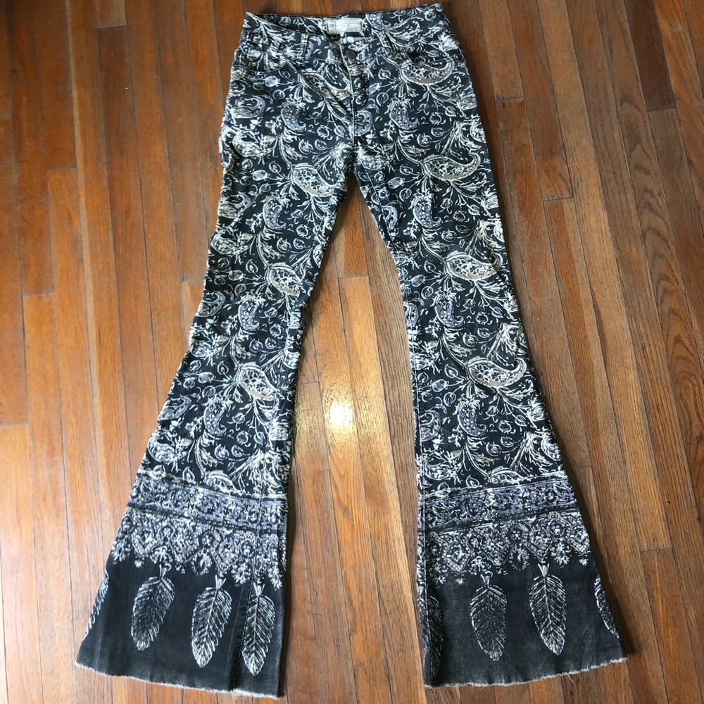 Free People Printed Corduroy Flared Pants
